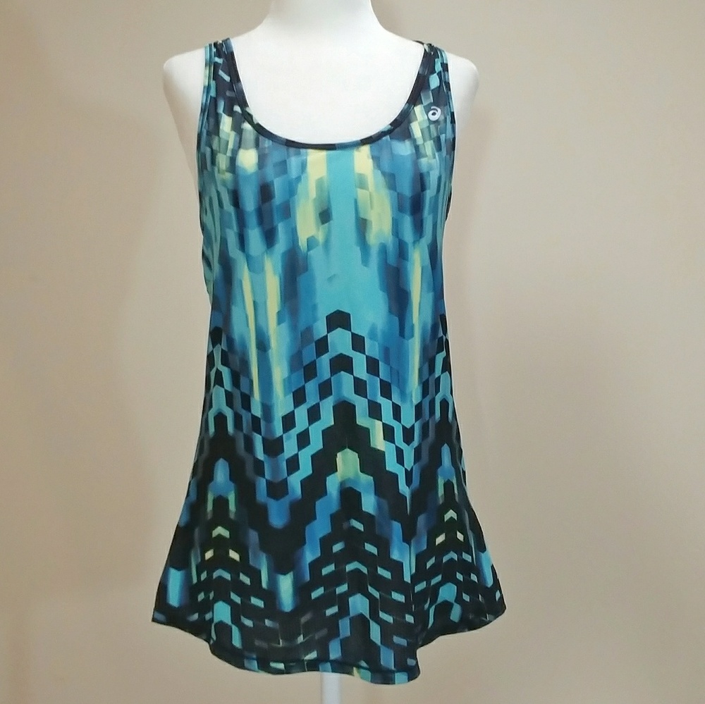 Asics Turquoise Check Emma Racerback Top Size M - Picture 5 of 8